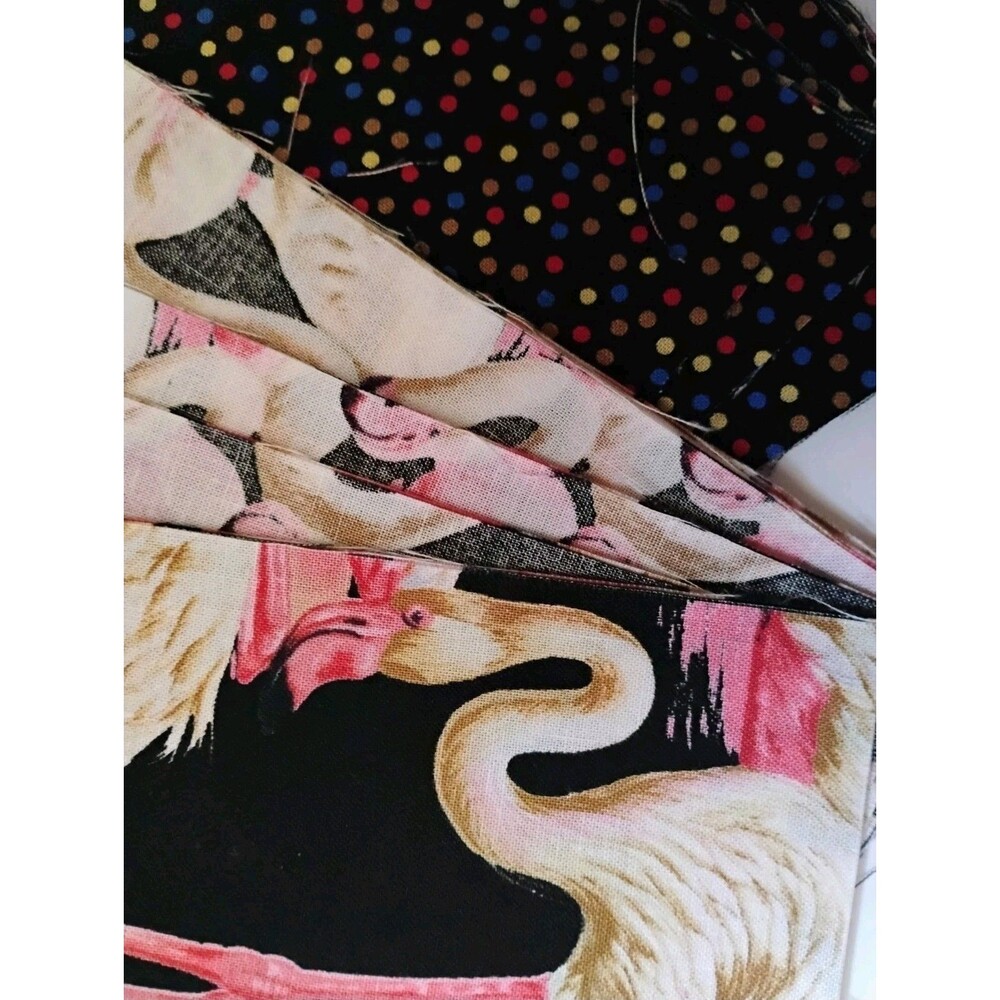 29 Pc Precut Fabric Squares 6.5x6.5 Novelty Pink Flamingo Black Polka Dot Cotton